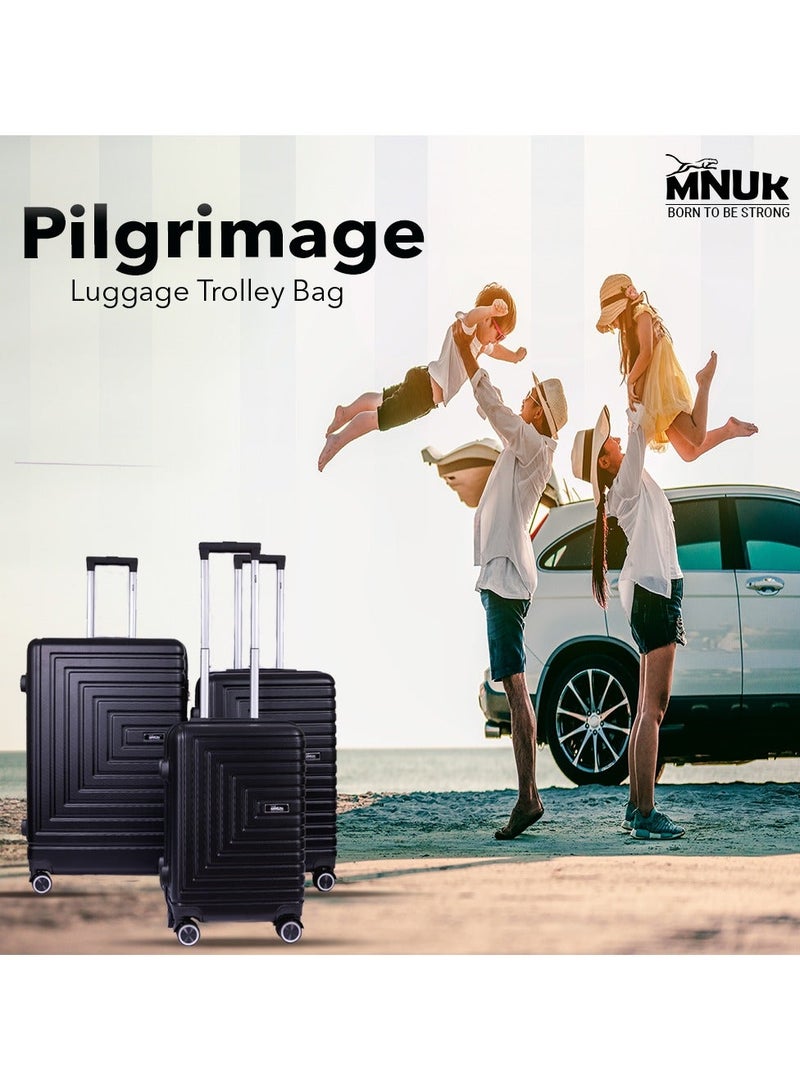 MNUK Pilgrimage Checked Traveling Luggage | Hardside Soft Handle Trolley Bag with TSA Lock |Double 360° 4 Wheeler| Trolley luggage Bag 28 Inch - Black - Image 3